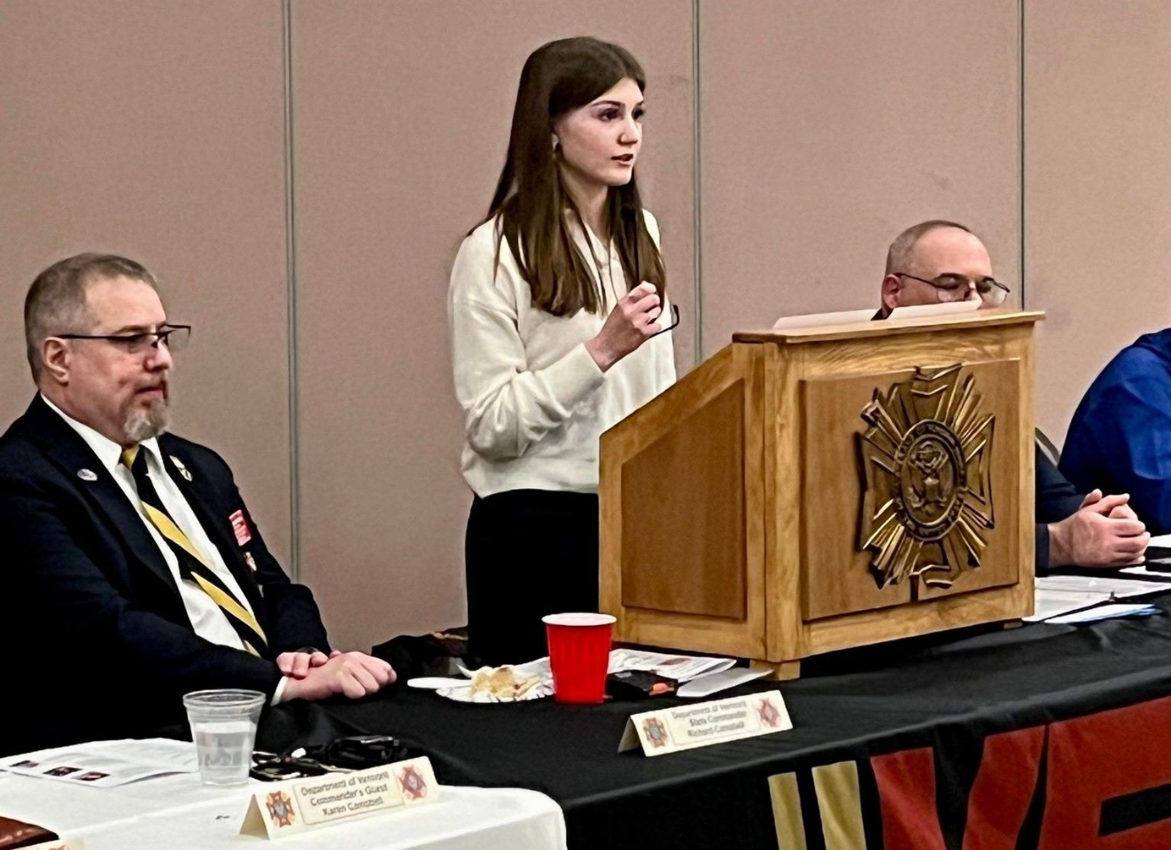 Voice of Democracy Winner Amelia Partlow giving her speech at the VOD/PP Banquet held at Brattleboro Post 1034 on January 7th, 2023 